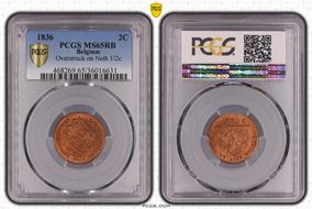 1836 2C Overstruck on Neth 1/2c MS65RB