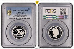 1992 $1 Olympics Ag Segmented Reeding PR69DCAM