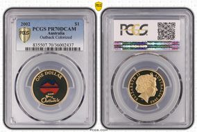 2002 $1 Year of the Outback Colorized Al-Br PR70DCAM
