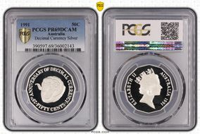 1991 50C Decimal Currency Ag PR69DCAM