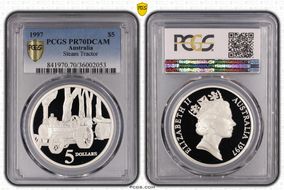 1997 $5 Steam Tractor PR70DCAM