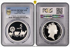 1997 $5 Camel Pack Train PR70DCAM