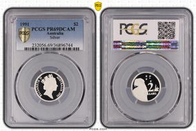 1991 $2 Silver PR69DCAM