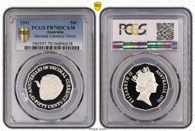 1991 50C Decimal Currency Ag PR70DCAM