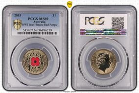2015 $1 WWI War Heroes-Red Poppy Colorized MS69