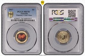 2017 $2 Planetary Coins Mars Colorized MS70