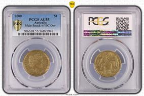 2000 $1 Mule-Struck w/10C Obv AU55