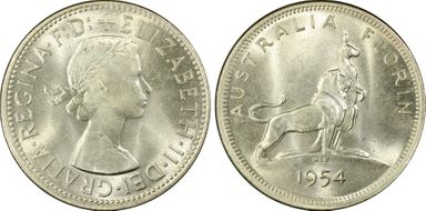 1954(m) Florin Royal Visit KM-55  Ag MS65