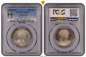 1954(m) Florin Royal Visit KM-55  Ag MS62