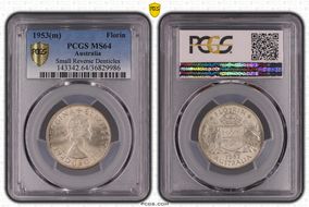 1953(m) Florin Small Rev. Denticles KM-54  Ag MS64