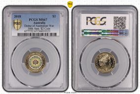 2018 $2 Dome of Australian War 30th Ann. $2 Coin Colorized MS67