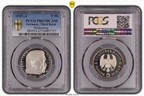 1935-A 5 Mk Hindenburg J-360 PR67DCAM