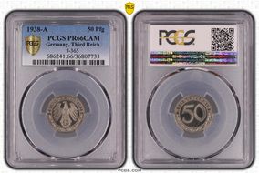 1938-A 50 Pfg J-365 PR66CAM