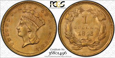 1856 G$1 Slanted 5 MS63