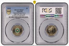 2018 $2 Remembrance Dove Colorized 30th Ann. $2 Coin MS67