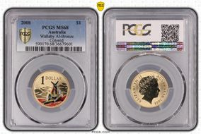 2008 $1 Wallaby Al-Bronze Colorized MS68