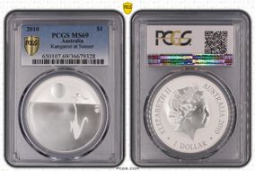 2010 $1 Kangaroo Ag-Sunset MS69