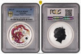 2012-P $1 Year of the Dragon Purple  Ag Colorized MS69
