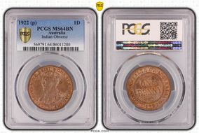 1922 (p) 1D Indian Obverse MS64BN