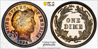 1894 10C PR67CAM