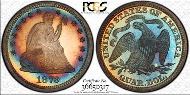 1873 25C No Arrows PR66+ CAM