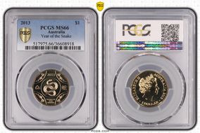 2013 $1 Year of the Snake Al-Br MS66