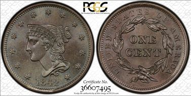 1842 1C N-5, Large Date MS66BN