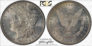 1880-O $1 VAM 43 Doubled Ear MS63