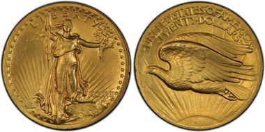 1907 $20 High Relief, Wire Edge MS64+