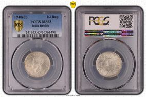 1940(C) 1/2 Rup SW-9.50 MS63