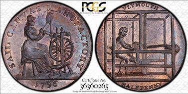 1796 Tk 1/2D DH-6 Devonshire Plymouth MS63BN