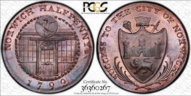 1792 Tk 1/2D DH-28 Norfolk, Norwich MS66RB