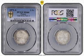 1872-A 1 Fr Gad-465a F-216 Petit A MS66