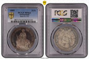1885 5 Fr Bern R-193 MS64