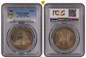 1863 5 Fr La Chaux R-944a MS66