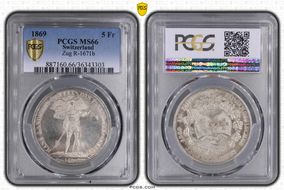 1869 5 Fr Zug R-1671b Ag MS66