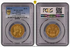 1824-A 40 Fr Gad-1092 Louis XVIII Un point AU53