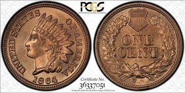 1864 1C Polished Die, S-5, FS-401 MS65