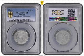 1943 5 Mk Lodz Ghetto Aluminum MS63