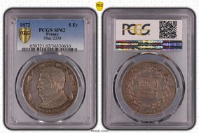 1872 "5 Fr" Maz-2338  Ag MS62