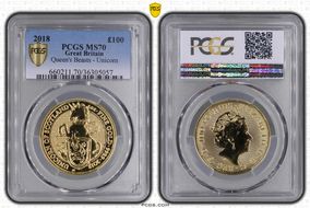 2018 £100 Queen's Beasts - Unicorn Au MS70