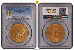 1866-S $20 Motto XF45