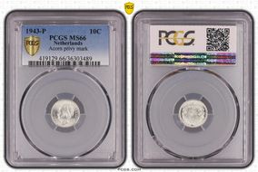 1943-P 10C Acorn privy mark KM-163  Ag MS66