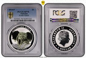 2014-P $1 Koala Ag Gilded MS70
