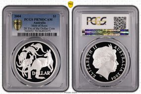 2004 $1 Mob of Roos 40mm 20 Yrs of the Dollar Coin PR70DCAM