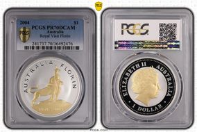 2004 $1 Royal Visit Florin Selective Gilt PR70DCAM