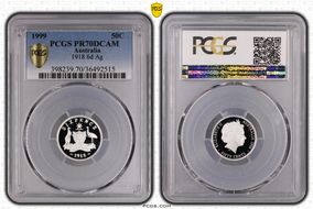 1999 50C 1918 6d Ag PR70DCAM