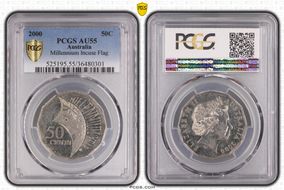 2000 50C Millennium Incuse Flag AU55