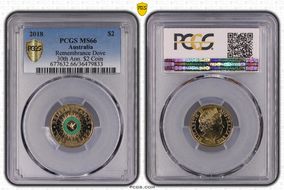 2018 $2 Remembrance Dove Colorized 30th Ann. $2 Coin MS66