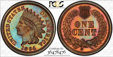 1864 1C Bronze PR65RB